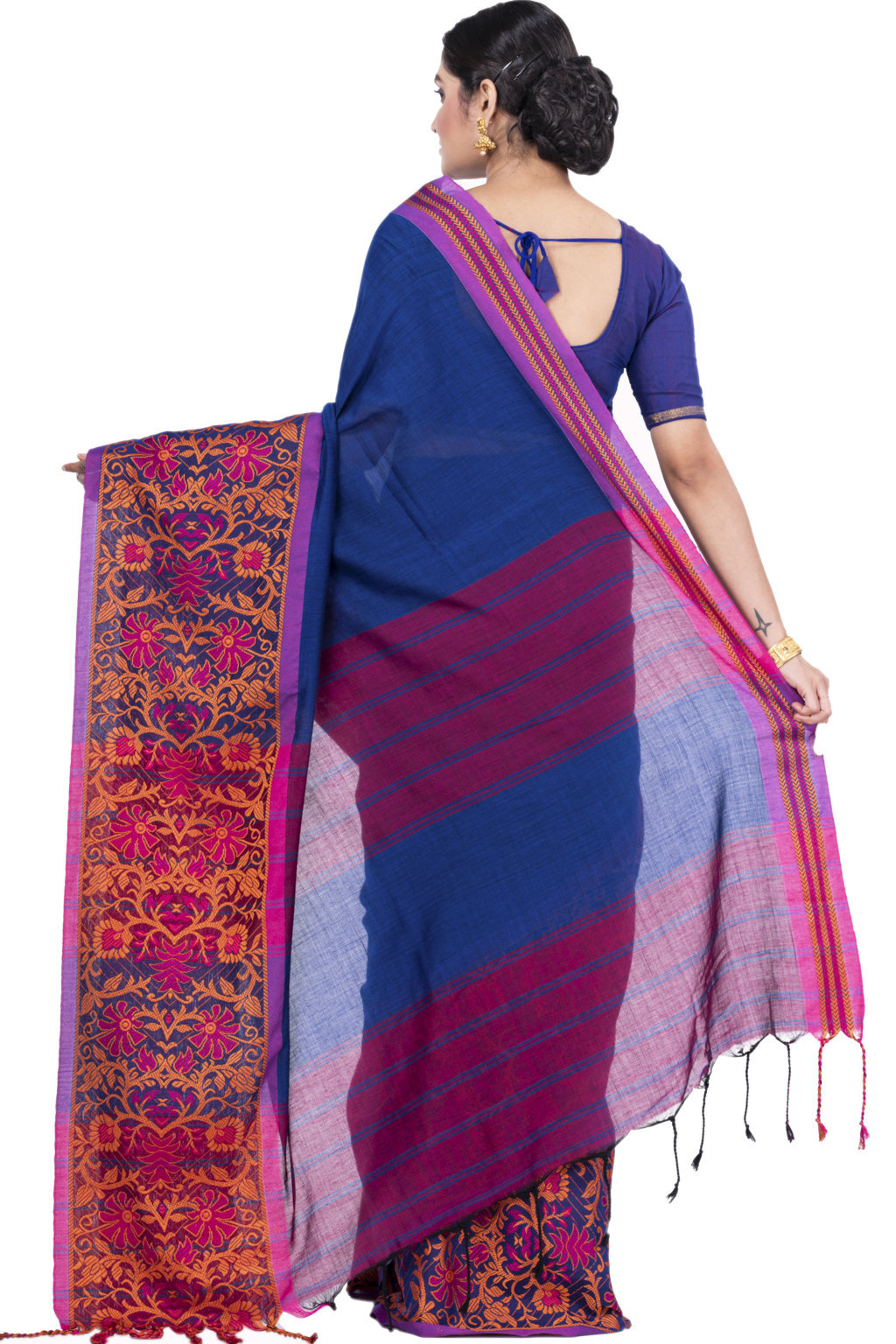 Blue Pure Cotton Begompuri_Hand Hand Loom Saree (670)